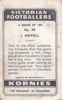 1949 Kornies Victorian Footballers #94 Jack Howell Back